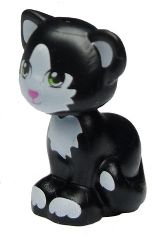 LEGO 11602pb01 Cat, Friends Style, Sitting with Lime Eyes, Dark Pink Nose, White Inner Ears, Patches and Paws Pattern (Felix / Disney Lucifer) - Main Product Image