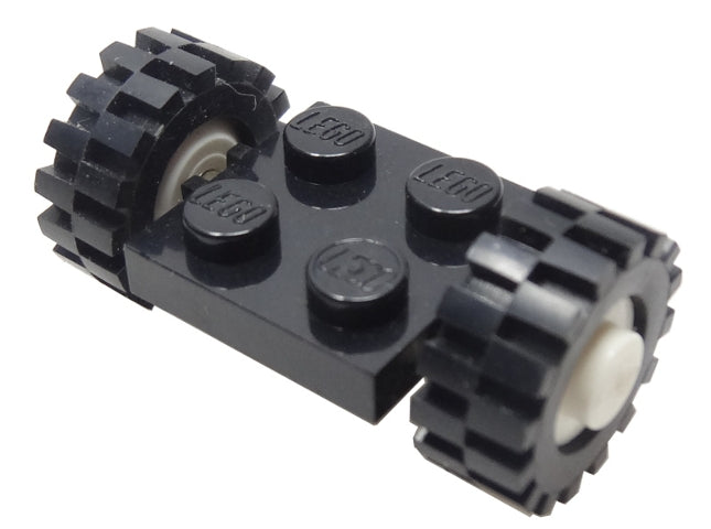 LEGO 122c02assy2 Plate, Modified 2 x 2 with White Wheels with Tires 15mm D. x 6mm Offset Tread Small (122c02 / 3641) - Main Product Image