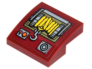LEGO 15068pb087 Slope, Curved 2 x 2 x 2/3 with Buttons, Winch with Yellow Rope, and Hook Pattern (Sticker) - Set 70592 - Main Product Image