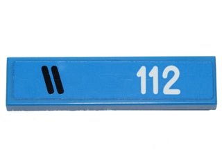 LEGO 2431pb0399L Tile 1 x 4 with Two Black Diagonal Stripes and '112' Pattern Model Left Side (Sticker) - Set 40192 - Main Product Image