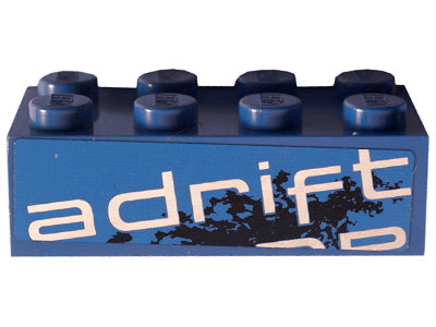 LEGO 3001pb096L Brick 2 x 4 with 'adrift' Top Half Pattern Model Left Side (Sticker) - Set 8151 - Main Product Image