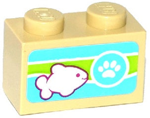 LEGO 3004pb128 Brick 1 x 2 with Paw Print and Fish Pattern (Sticker) - Set 41085 - Main Product Image