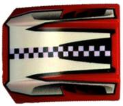 LEGO 30602pb006 Slope, Curved 2 x 2 Lip with Black and White Checkered Stripe Pattern - Main Product Image