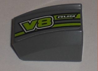 LEGO 30602pb037L Slope, Curved 2 x 2 Lip with 'RUN' and 'V8' Pattern Model Left (Sticker) - Set 8192 - Main Product Image
