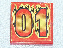 LEGO 3068pb0348 Tile 2 x 2 with '01' in Black and Yellow Flames Pattern (Sticker) - Set 8667 - Main Product Image