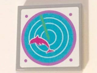 LEGO 3068pb0996 Tile 2 x 2 with Dark Pink Dolphin on Medium Azure Radar Pattern (Sticker) - Set 41015 - Main Product Image