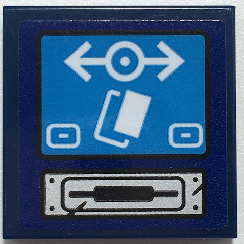 LEGO 3068pb1706 Tile 2 x 2 with Silver Ticket Slot, Dark Azure Screen with White Train Logo and Buttons Pattern (Sticker) - Set 70424 - Main Product Image