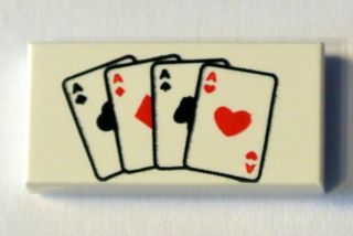 LEGO 3069pb0264 Tile 1 x 2 with Playing Cards Four Aces Pattern - Main Product Image