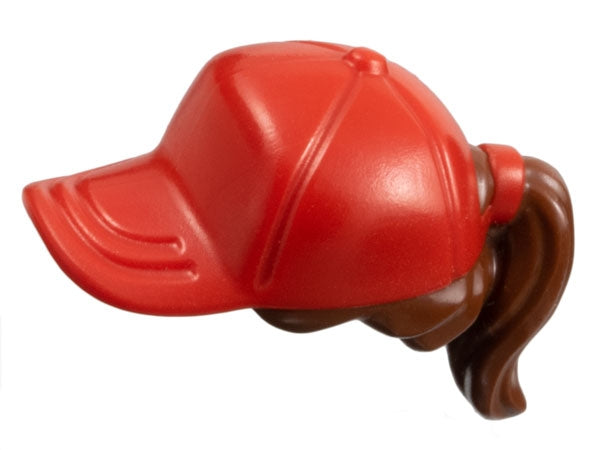 LEGO 35660pb01 Minifigure, Hair Combo, Hair with Hat, Ponytail with Molded Red Ball Cap Pattern - Main Product Image
