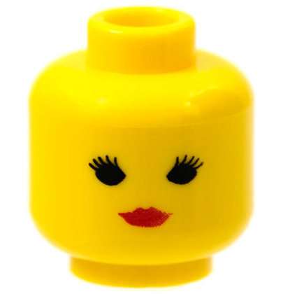 LEGO 3626p02 Minifigure, Head Female with Black Eyes with Thin Eyelashes, Red Lips, Closed Mouth (Standard Woman) Pattern - Main Product Image