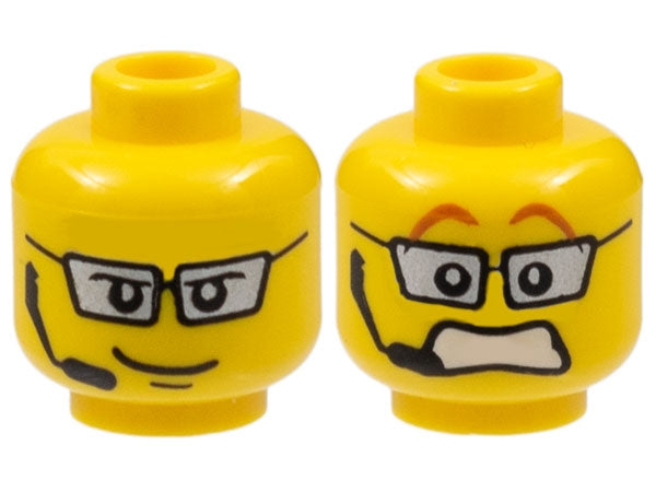 LEGO 3626pb0303 Minifigure, Head Dual Sided Silver Glasses, Headset, Smile / Scared Pattern - Main Product Image