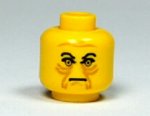 LEGO 3626px34 Minifigure, Head Male Angry Black Eyebrows, Brown Wrinkles Pattern - Main Product Image