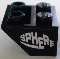LEGO 3660pb009 Slope, Inverted 45 2 x 2 with Flat Bottom Pin with White 'SPHERE' Pattern (Sticker) - Set 8898 - Main Product Image