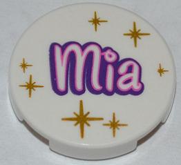 LEGO 4150pb105 Tile, Round 2 x 2 with 'Mia' and Gold Star Pattern - Main Product Image