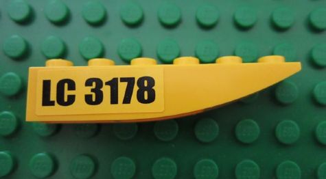 LEGO 42023pb001L Slope, Curved 6 x 1 Inverted with 'LC 3178' Pattern Model Left (Sticker) - Set 3178 - Main Product Image