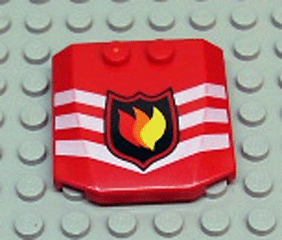 LEGO 45677px1 Wedge 4 x 4 x 2/3 Triple Curved with Fire Logo Badge and 3 White Chevrons Pattern - Main Product Image