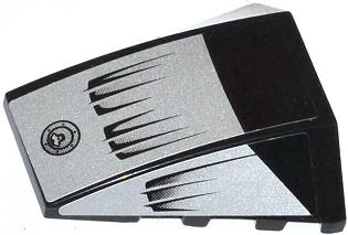 LEGO 47753pb048 Wedge 4 x 4 Triple Curved No Studs with Air Intakes and Filler Cap on Silver Background Pattern (Stickers) - Set 8132 - Main Product Image