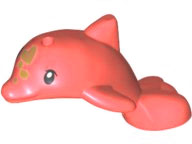 LEGO 49579pb02 Dolphin, Friends Style, Baby Jumping with Black Eyes, Upper Eyelids, Gold Spots Pattern in Coral - Authentic LEGO Part