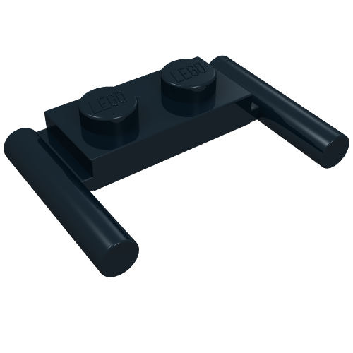 LEGO 3839b Plate, Modified 1 x 2 with Bar Handles - Flat Ends, Low Attachment in Black - Authentic LEGO Part