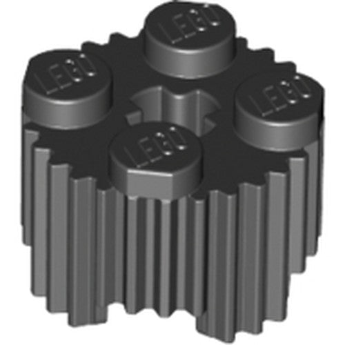 LEGO 92947 Brick, Round 2 x 2 with Axle Hole and Grille / Fluted Profile in Black - Authentic LEGO Part
