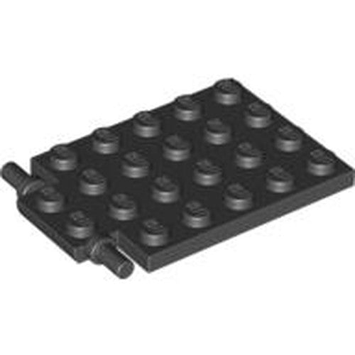 LEGO 92099 Plate, Modified 4 x 6 with Trap Door Hinge (Long Pins) in Black - Authentic LEGO Part