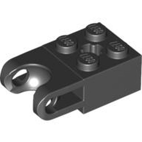 LEGO 92013 Technic, Brick Modified 2 x 2 with Ball Socket and Axle Hole - Straight Forks with Round Ends and Open Sides in Black - Authentic LEGO Part
