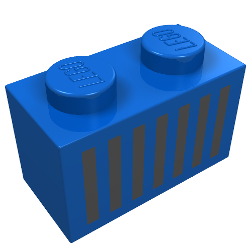 LEGO 3004p06 Brick 1 x 2 with Black Grille with 7 Vertical Lines Pattern in Blue - Authentic LEGO Part