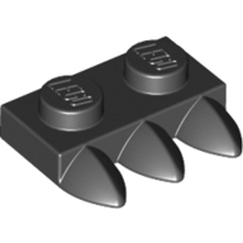 LEGO 15208 Plate, Modified 1 x 2 with 3 Teeth in Black - Authentic LEGO Part