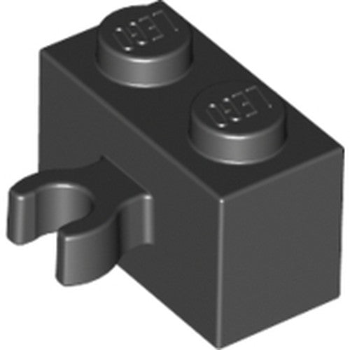 LEGO 30237b Brick, Modified 1 x 2 with Open O Clip Thick (Vertical Grip) in Black - Authentic LEGO Part