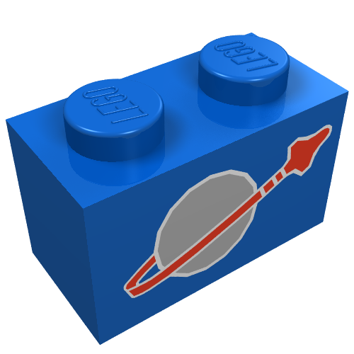 LEGO 3004p90 Brick 1 x 2 with Classic Space Logo Pattern in Blue - Authentic LEGO Part
