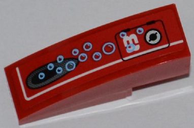 LEGO 50950pb044L Slope, Curved 3 x 1 with Panel with White '8', Vent Hole and Bubbles Pattern Model Left Side (Sticker) - Set 7977 - Main Product Image