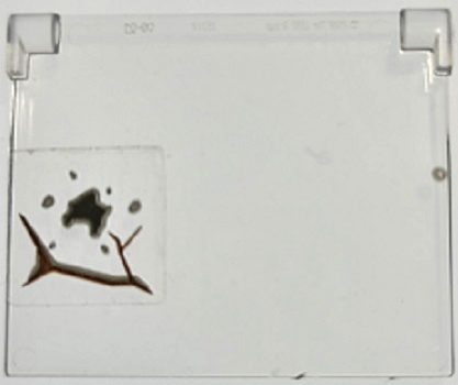 LEGO 60603pb019 Glass for Window 1 x 4 x 3 - Opening with Dark Brown Cracks and Dark Bluish Gray Mud Spots Pattern (Sticker) - Set 70424 - Main Product Image