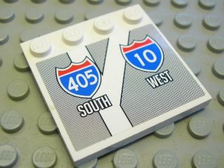 LEGO 6179pb027 Tile, Modified 4 x 4 with Studs on Edge with Interstate Road Signs '405 SOUTH' and '10 WEST' Pattern (Sticker) - Sets 8147 / 8495 - Main Product Image