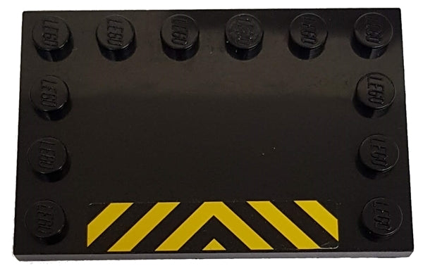 LEGO 6180pb035 Tile, Modified 4 x 6 with Studs on Edges with and Yellow Danger Stripes Pattern (Sticker) - Set 7991 - Main Product Image
