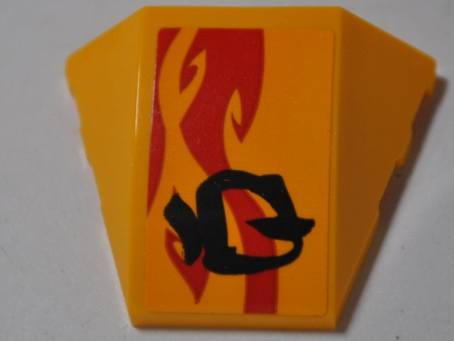 LEGO 64225pb032L Wedge 4 x 3 Triple Curved No Studs with Red Flame and Black Asian Character on Background Pattern Model Left Side (Sticker) - Set 70638 - Main Product Image