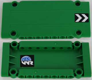 LEGO 64782pb016L Technic, Panel Plate 5 x 11 x 1 with Black and White Chevrons on Outside and Globe and White 'WR' World Racers Logo on Inside Left Pattern (Stickers) - Set 8864 - Main Product Image