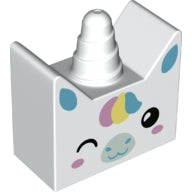 LEGO 72135pb01 Duplo, Brick 2 x 4 x 3 1/2 Ears on Sides and Horn with Unicorn Face Pattern - Main Product Image