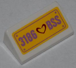 LEGO 85984pb028 Slope 30 1 x 2 x 2/3 with Dark Red Heart and '3186 BSS' Pattern (Sticker) - Set 3186 - Main Product Image
