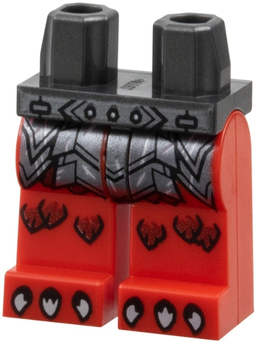 LEGO 970c05pb31 Hips and Red Legs with Dark Silver Belt with Rivets, Segmented Armor with Sharp Plates and Scratches, Dark Red Scales, Silver Claws Pattern - Main Product Image