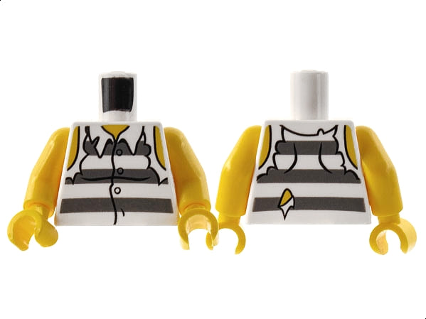 LEGO 973pb0987c01 Torso Town Prisoner Shirt with Prison Stripes and Torn out Sleeves Pattern / Yellow Arms / Yellow Hands - Main Product Image