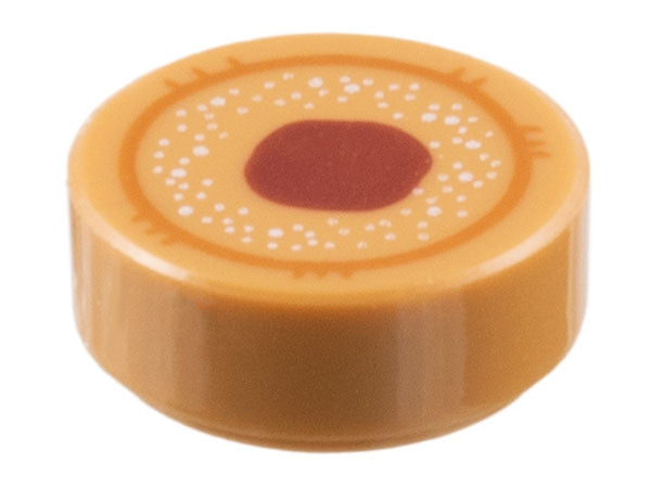 LEGO 98138pb057 Tile, Round 1 x 1 with Dark Orange Circle, White Spots and Dark Red Spot Pattern - Main Product Image