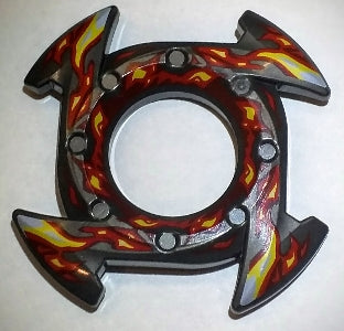 LEGO 98341pb06 Ring 4 x 4 with 2 x 2 Hole and 4 Arrow Ends with Yellow and Red Flames Pattern (Ninjago Spinner Crown) - Main Product Image