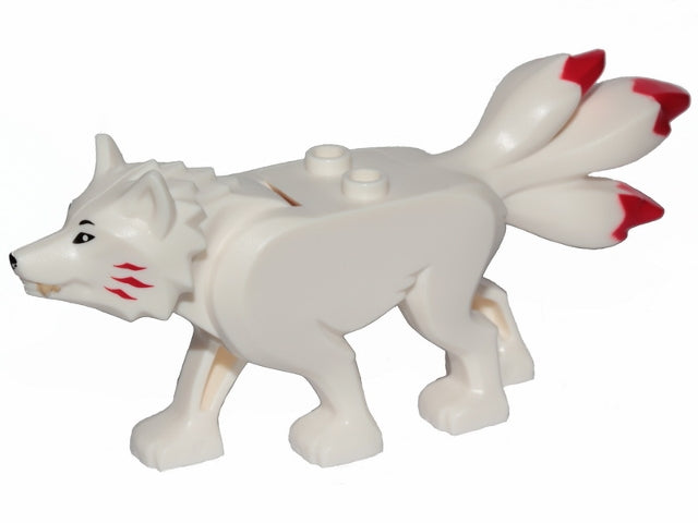 LEGO bb0916c01pb01 Wolf with Black Eyes and Nose, Tan Teeth, and Red Tips on Three Tails Pattern (Ninjago Akita) - Main Product Image