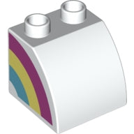 LEGO 11170pb10L Duplo, Brick 2 x 2 x 1 1/2 Slope Curved with Dark Pink, Bright Light Yellow, and Medium Azure Rainbow Half Pattern Model Left Side - Main Product Image