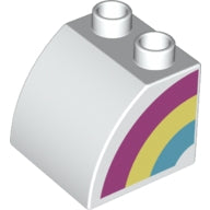 LEGO 11170pb10R Duplo, Brick 2 x 2 x 1 1/2 Slope Curved with Dark Pink, Bright Light Yellow, and Medium Azure Rainbow Half Pattern Model Right Side - Main Product Image