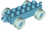 LEGO 11248c08 Duplo Car Base 2 x 6 with Open Hitch End and Light Aqua Wheels with Fake Bolts - Main Product Image