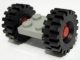 LEGO 122c01assy3 Plate, Modified 2 x 2 with Red Wheels with  Tires 21mm D. x 9mm Offset Tread Medium (122c01/ 4084) in Light Gray - Authentic LEGO Part