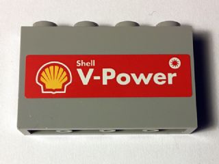 LEGO 14718pb003 Panel 1 x 4 x 2 with Side Supports - Hollow Studs with Shell Logo and &#39;Shell V-Power&#39; on Red Background Pattern (Sticker) - Set 40194 - Main Product Image