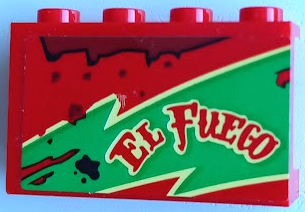 LEGO 14718pb061L Panel 1 x 4 x 2 with Side Supports - Hollow Studs with 'EL FUEGO', Oil Stains, Bright Green and Bright Light Yellow Lightning Pattern Model Left Side (Sticker) - Set 70421 - Main Product Image