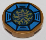 LEGO 14769pb066 Tile, Round 2 x 2 with Bottom Stud Holder with Airjitzu Lightning Symbol in Blue Octagon Pattern - Main Product Image